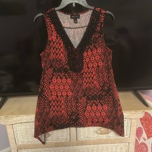 Embroidered trim v neck tank top